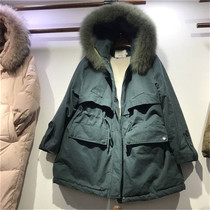 Xizi genre~Oversized Fox real hair collar plush liner hooded Parker suit loose tooling waist jacket female