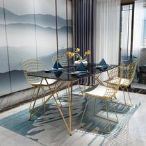 Nordic marble dining table Household modern simple small household dining table European multi-function Wrought iron dining table and chair combination