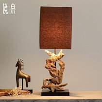 Jing Quan Southeast Asia handmade weathered wood art table lamp model room Zen bedroom bedside designer decorative lamps