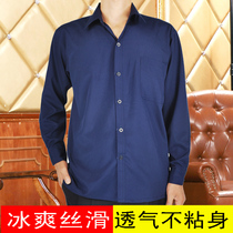 Silky and soft middle-aged old-age long-sleeved shirt male loose dad loaded summer thin shirt leisure old man shirt