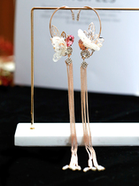 Lovely bride white butterfly earrings pink gemstone bride wedding dinner dress with gold flow su ear