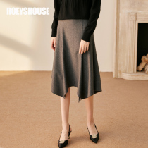 Luo Yi elegant big swing woolen skirt autumn and winter new intellectual slim irregular mid-length skirt 00970