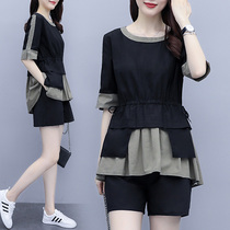 Fat Sister Foreign Air Display Slim Suit Big Code Woman Dress Slightly Fat Mm Cover Tummy Cut two sets shorts summer dress new