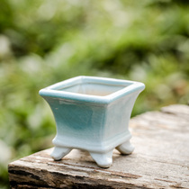 (Bang Yong Shangpin)Jingdezhen handmade succulents flower pot ice crack Korean white light small square control type coarse pottery through