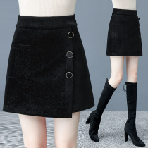 Irregular skirt womens autumn and winter golden velvet a-shaped skirt 2021 New High waist slim bag hip short skirt