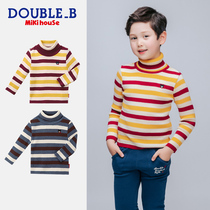 Childrens Knit Mikihouse Double_ B Little Black Bear Embroidery Stretch High Neck Warm Collection