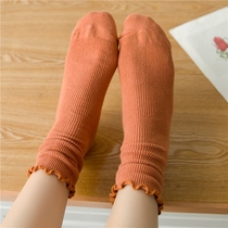  Wooden ear socks Womens mid-tube socks Autumn and winter ins Chaozhong Changchun Autumn forest soft sister lace pile socks Japanese