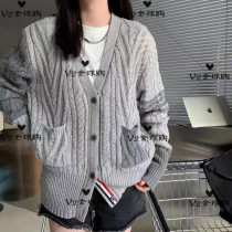 Thom Browne colorblock knitted cardigan womens 2021 autumn and winter thick line loose twist four-bar sweater coat