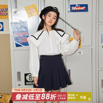 Girl Shirt Spring Dress 2022 New Big Turnover Jk Academy Wind Children Han Edition Foreign Air School Uniform Inside