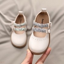 Girls Princess shoes 2021 Spring New Korean soft bottom rhinestone fashion Velcro leather shoes bow non-slip shoes