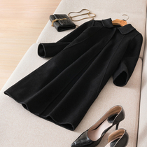 Double-sided cashmere coat women 2021 new autumn and winter high-end fashion dark buckle black woolen jacket medium and long