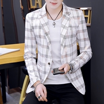  European station mens plaid suit trend slim-fitting fashionable small suit Autumn new British handsome casual jacket