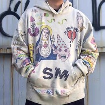 Saint Michael Graffiti Hoodie Simpson hand-painted graffiti cartoon sweater hoodie tide