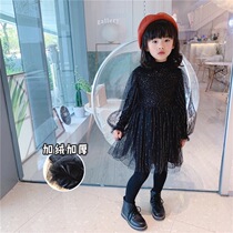 Girl Foreign Air Dress 20 Winter New South Korea Boy Clothing Little Girl Flash Mesh Yarn Gush Thickened Princess Dress