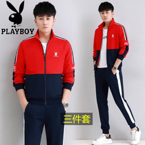 Playboy sports suit mens 2021 spring new casual trend mens sweater youth outdoor three-piece suit