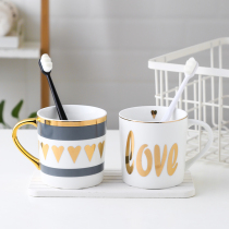 Light and luxurious ceramic gargling cup toothbrushing cup washing cup dental cup bathroom washing suit tooth-cylinder lovers toothbrush cup