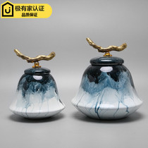 New Chinese creative wrought iron hand-painted ceramic storage tank decoration decoration model room TV cabinet showroom soft decoration