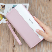  Womens hand-held wallet womens long 2019 new Korean version of the tide personality contrast color student zipper multi-function leather wallet