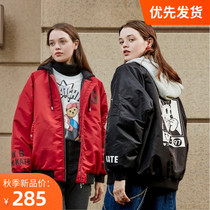 TW bear 2020 autumn and winter New Korean version of loose print hooded baseball cotton jacket womens TTJP208901I
