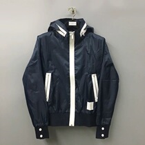 Thom Browne windbreaker 19 autumn and winter TB white edge contrast color zipper hooded jacket for men and women