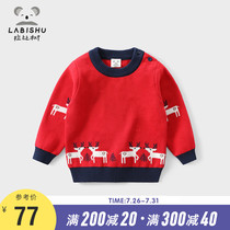 Rabi Tree childrens clothing Boys sweater pullover spring and autumn male baby line thickened double layer childrens knitwear round neck