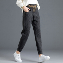 Wool knitted pants children 2021 new leisure autumn and winter wear woolen pants Harren pants padded velvet sweatpants