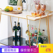 Hot sale Nordic gold iron art dining car Tea cart Mobile hotel hand push drink cart Home kitchen shelf
