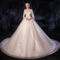 Large size pregnant women light main wedding dress 2021 New temperament bride simple atmosphere long tailed thick arm small man