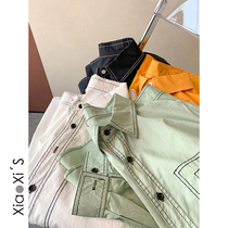 Small Hijijia) Ming Line pure color long sleeve shirt Female foreign air spring new loose casual 100 hitch-hitch version lining blouse