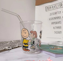 Japan ins Snoby glass cup heat resistant high temperature Charlie Brown cute cartoon juice straw water glass