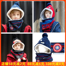  Childrens hat bib one-piece Korean Spiderman boy baby child one-piece plush ear cap scarf