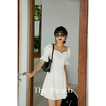 MICHELLLYMO STYLE FIRST LOVE LITTLE WHITE DRESS WOMAN RETRO SQUARE NECK FOAM WITH HIGH WAIST AND SMALL SUBLIAN DRESS WOMAN