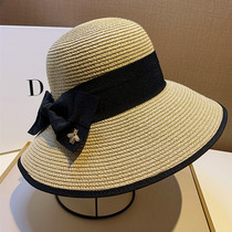 Korean bee elegant straw hat fisherman hat ins female spring summer Korean sunshade sun hat beach sunscreen hat