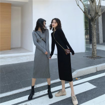 Autumn dress 2021 new womens long sweater skirt over the knee foreign style inside with a base knitted dress autumn and winter