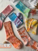 Spring and summer retro style tie-dyed color color girl tube socks Net Red couple students sports socks childrens trend