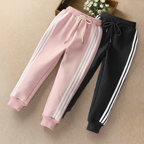 Girls pants cotton outside wear 2021 New Korean childrens sports pants in the big Children Spring and Autumn womens baby trousers
