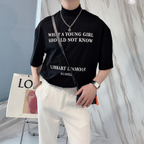 Short sleeve T-shirt for mens summer half height collar half sleeve printed compassionate mix with ice silk light cooked 90% wide-legged underpants