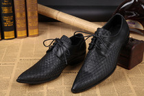 2014 new plaid breathable leather shoes outdoor casual mens shoes black lace Korean style pointed toe mens leather mens shoes