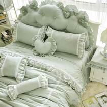 Korean version of solid color cotton bedspread lace Korean style four-piece plain high-grade simple bedding New