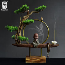 Pottery fan New Chinese Zen small monk ornaments Reverse flow incense burner Aroma stove Creative home decorations Living room entrance