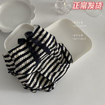A rabbit shop cute sweet girl bow stripe Japanese hollow knit cotton underwear low waist sexy woman