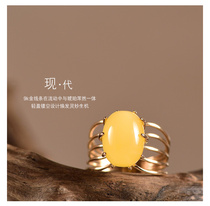 Limelight Home Original Design Gift Egg Series 9k Gold Inlaid Honey Wax Ring Natural Amber Wax Raw Stone