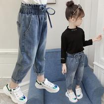 2021 New 5 girls summer pants thin childrens loose trousers little girl foreign style broken Jeans 8 years old