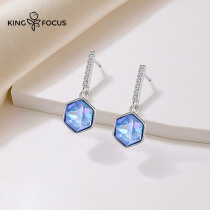 (50 percent off) geometric crystal earrings 2021 New Tide 925 sterling silver earrings niche design earrings female