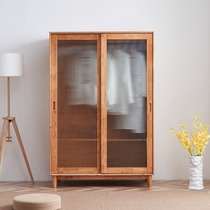 Day Style Full Wood Wardrobe Birch Wood Nordic Push Ramen Small Family Type Long Iridescent Glass Door Bedroom Containing Storage Closet