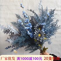 Haze blue wedding simulation flower wedding hall ceiling plastic flower dark blue fake flower arrangement Leaf Wood
