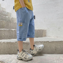 Boys jeans thin summer 2021 new childrens shorts childrens pants five-point pants big childrens Capri pants