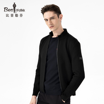 Biyin Lefen Mens Knitted Jacket Autumn Winter Solid Color Stand Collar Casual Jacket Top