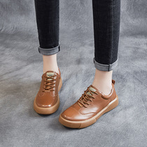 Small leather shoes womens ins trendy shoes spring 2020 new Korean version Joker retro English flat leather shoes