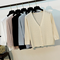 Summer small outside sunscreen cardigan ice silk knitted short shawl air-conditioning shirt thin coat women